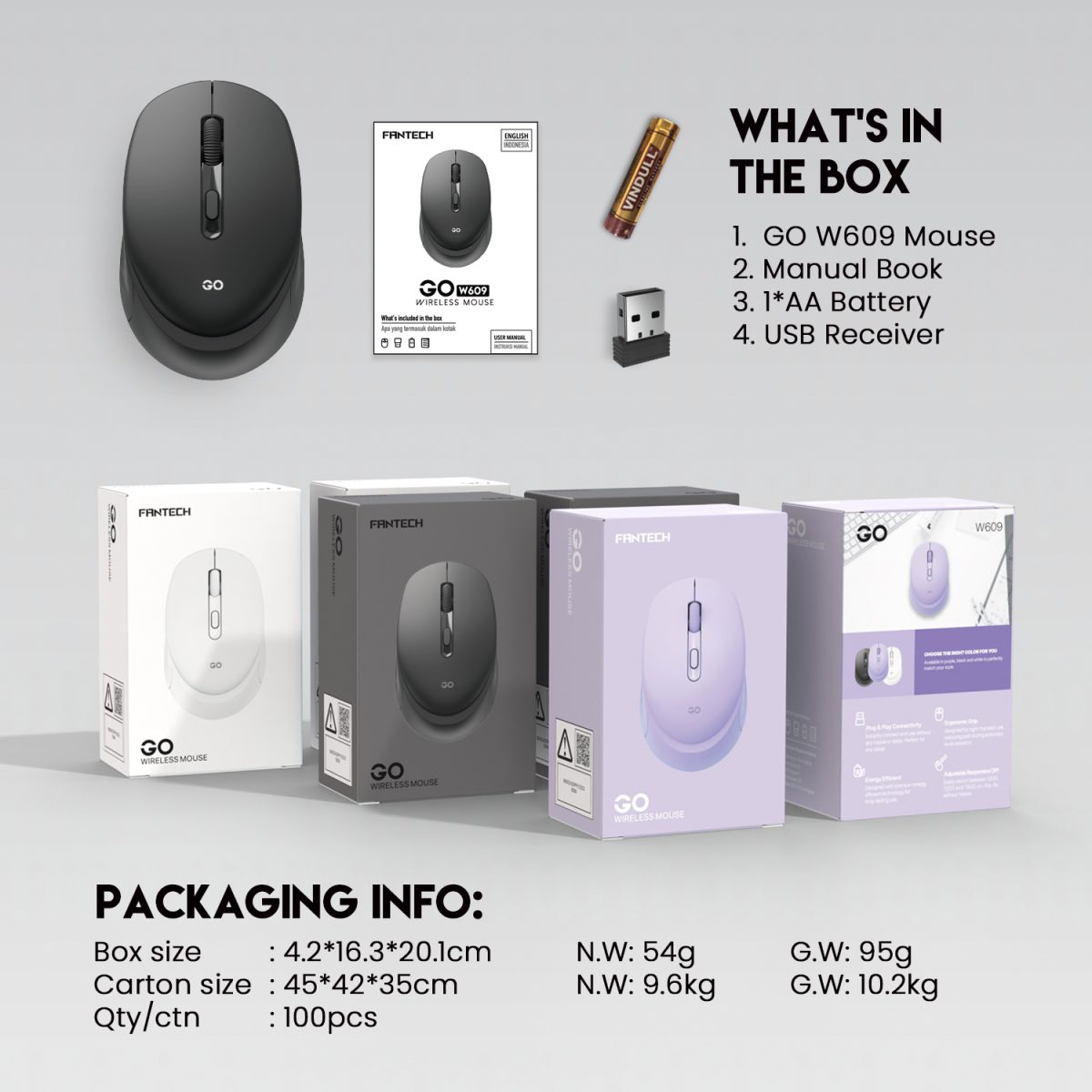 Fantech GO W609 WIRELESS MOUSE BLACK - Image 2